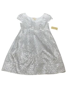 Michael‎ Kors Silver And White Geoprint Fit And Flare Party Dress, Size 8, NWT